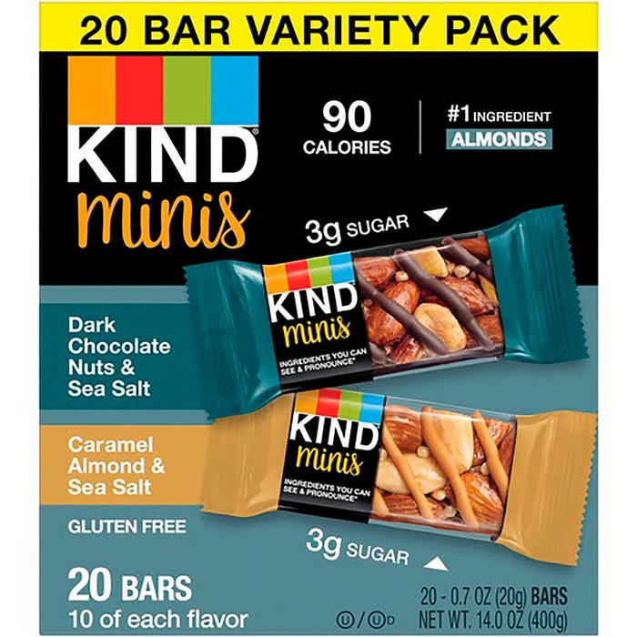 KIND Nuts & Sea Salt Variety Pack Minis Snack Bars, 0.7 Ounce, Box of 20
