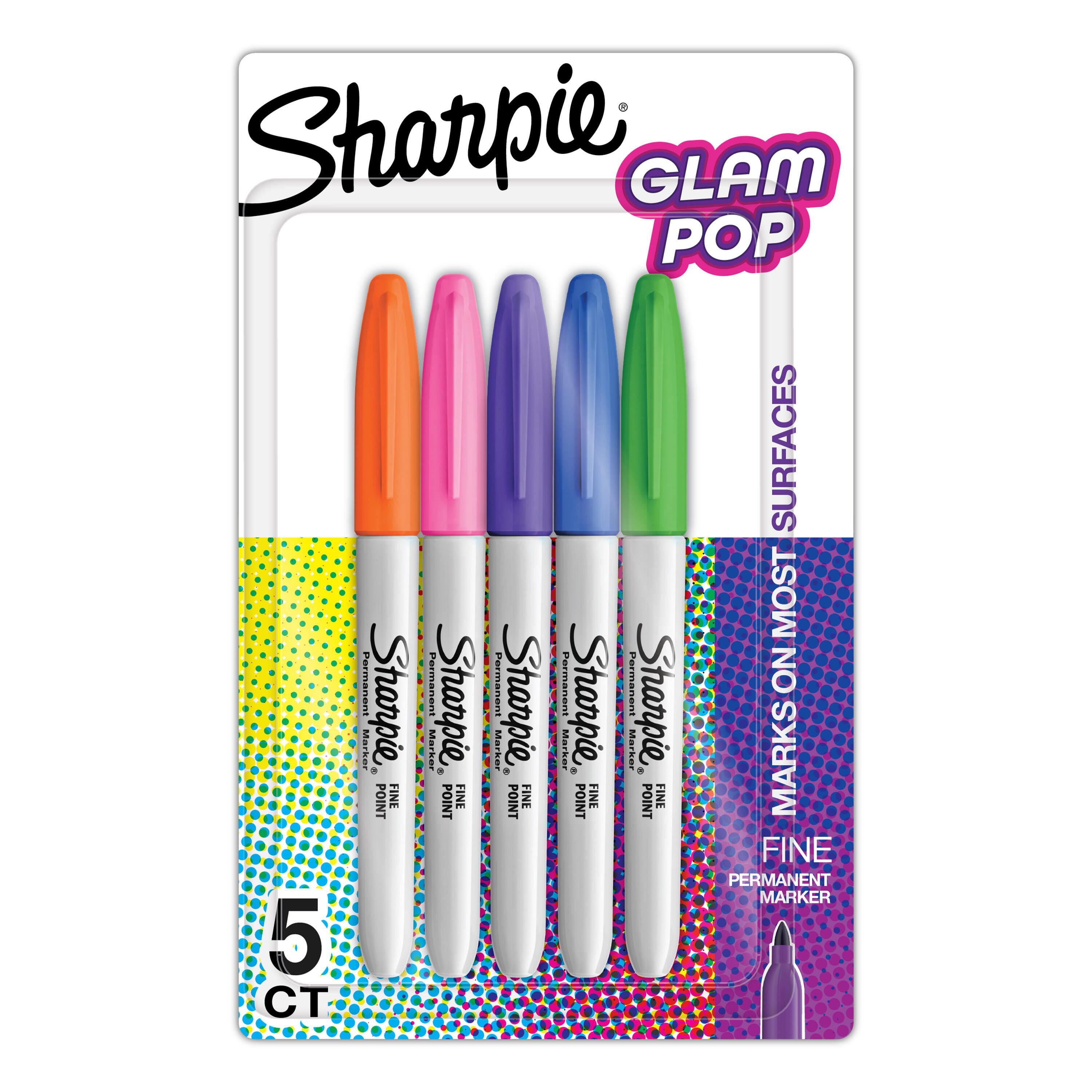 Sharpie Permanent Markers, Fine Point, Assorted Glam Pop Colors, Set of 5 2135005