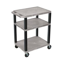 Luxor 3-Shelf Tuffy Cart, Gray Shelves, Black Legs, 24 x 18 x 34 Inches