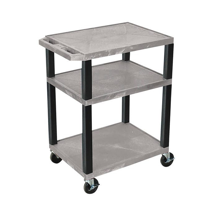 Luxor 3-Shelf Tuffy Cart, Gray Shelves, Black Legs, 24 x 18 x 34 Inches