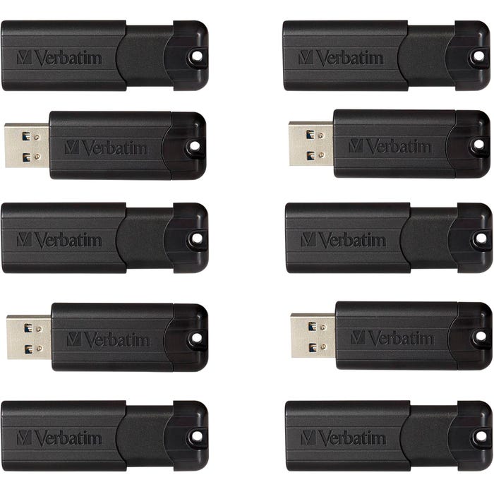 Verbatim PinStripe USB 3.2 Flash Drive, 32 GB, Black, Pack of 10