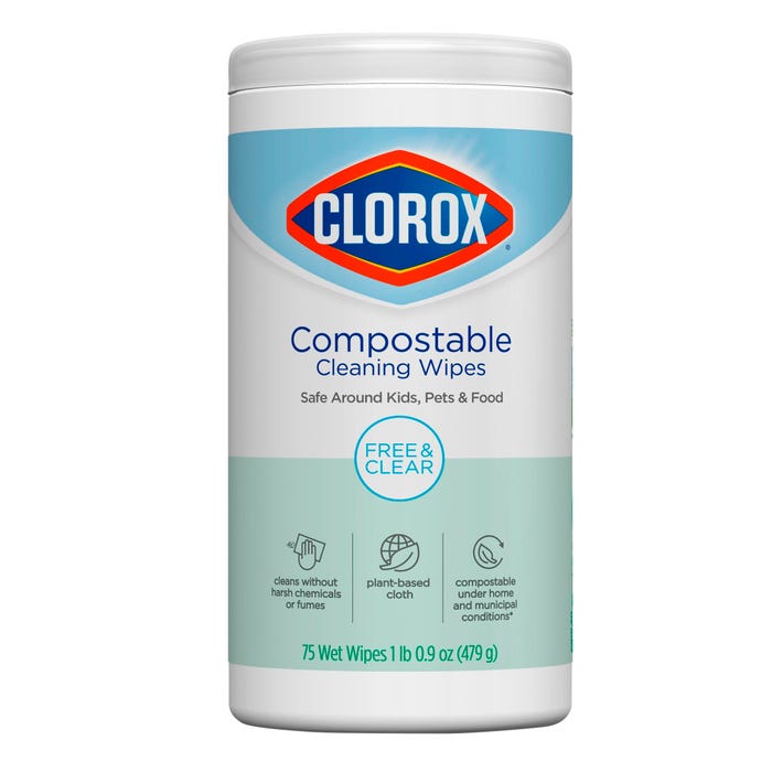 Clorox Free & Clear Compostable Cleaning Wipes, 75 Count