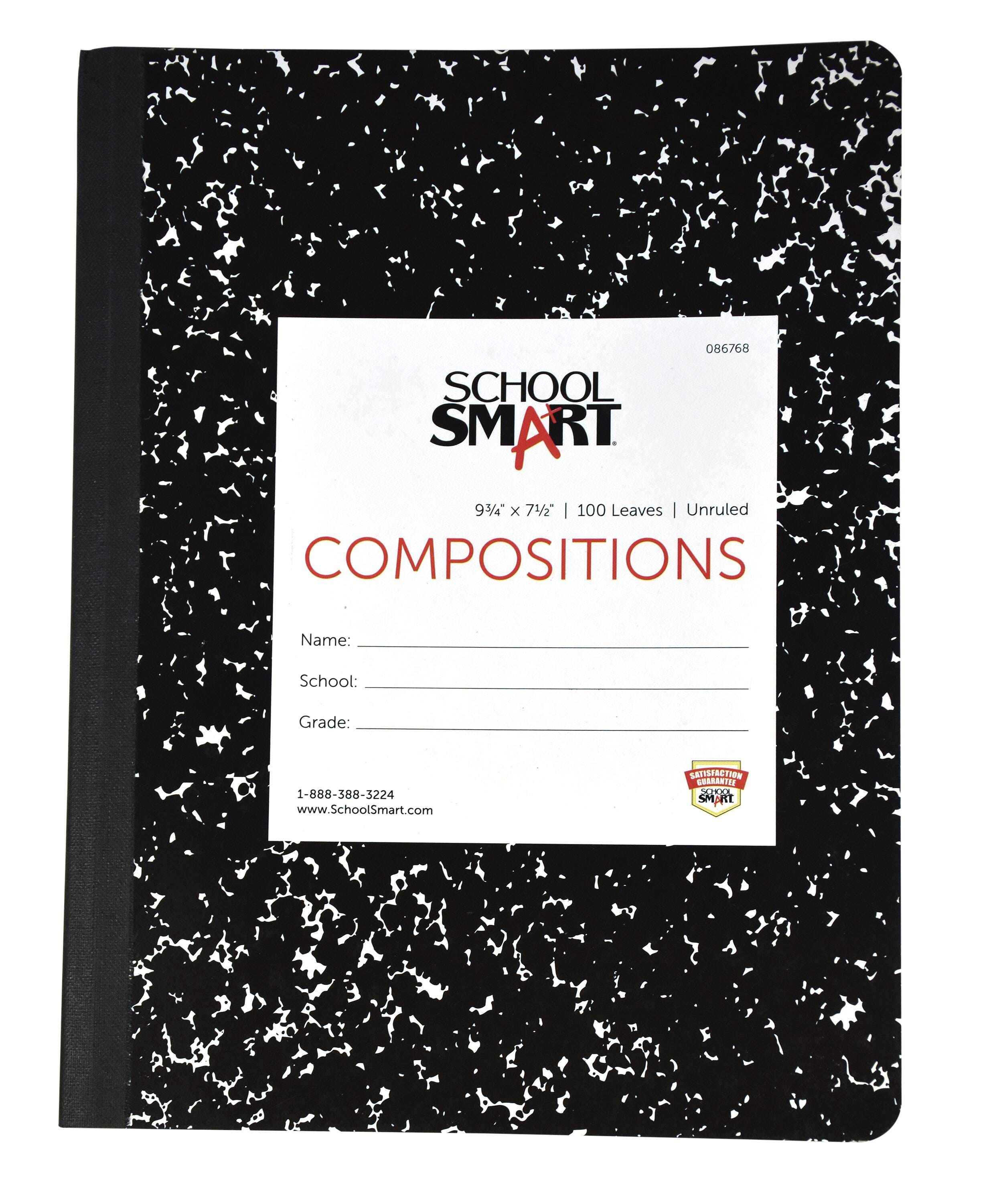 School Smart Hard Cover Composition Book, Unruled, 9-3/4 x 7-1/2 Inches, 100 Sheets/200 Pages 086768