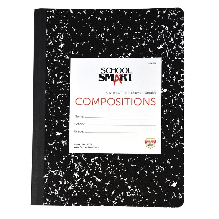 School Smart Hard Cover Composition Book, Unruled, 9-3/4 x 7-1/2 Inches, 100 Sheets