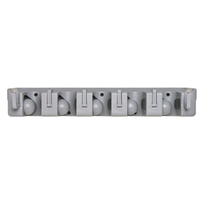 Genuine Joe Cleaning Wall Organizer Rack with Hooks, for Holds Brooms or Tools, ABS, Gray