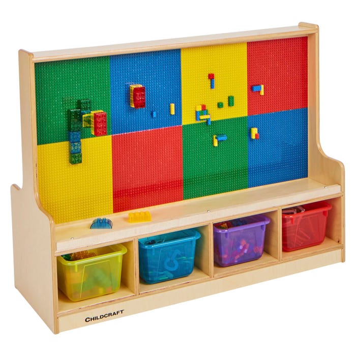 Childcraft Dual-Sided Building-Brick Activity Center, Standard Grid, Whiteboard, Color Trays, 39-1/2 x 14-1/4 x 30 Inches