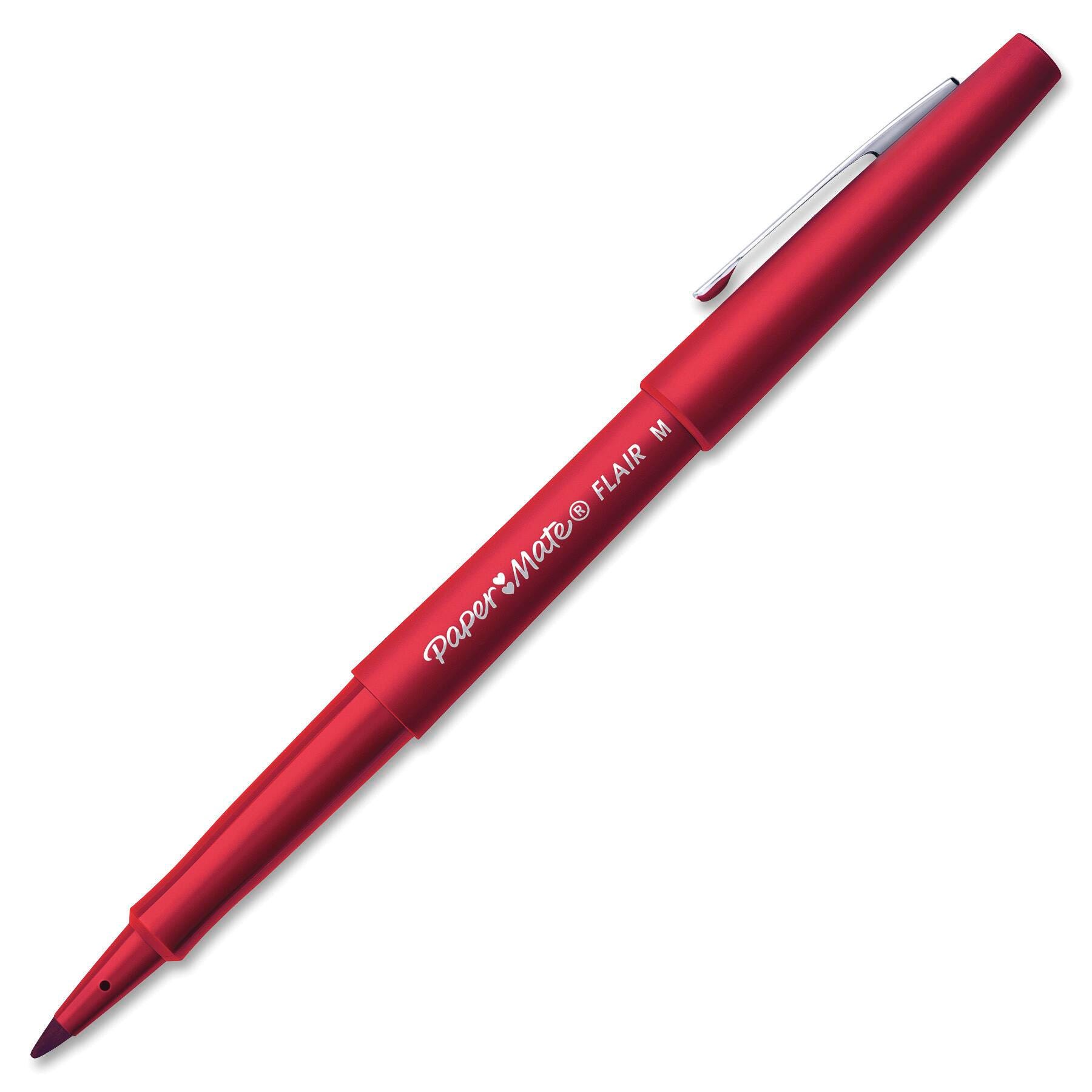Paper Mate Flair Felt Tip Pens, Medium Point, 0.7 mm, Red, Pack of 12 079487