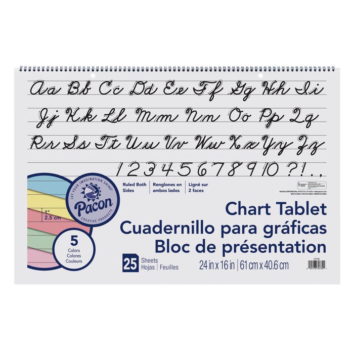 Pacon Chart Tablet, 24 x 16 Inches, 1 Inch Ruled Long Way, 25 Sheets