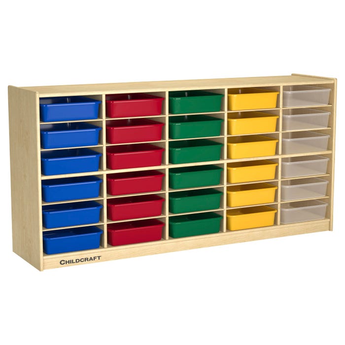 Childcraft Mobile Cubby Storage Unit, 30 Assorted Color Trays, 58-3/4 x 14-1/4 x 30 Inches