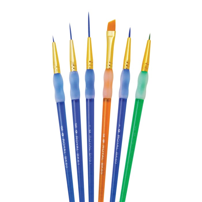 Royal & Langnickel Big Kids Choice Brushes, Detail Type, Short Handle, Assorted Sizes, Set of 6