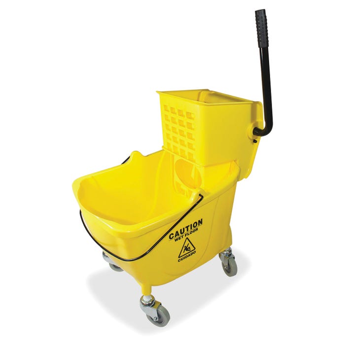 Genuine Joe Mop Bucket and Wringer Combo, Side Press, 35 Quarts, Yellow