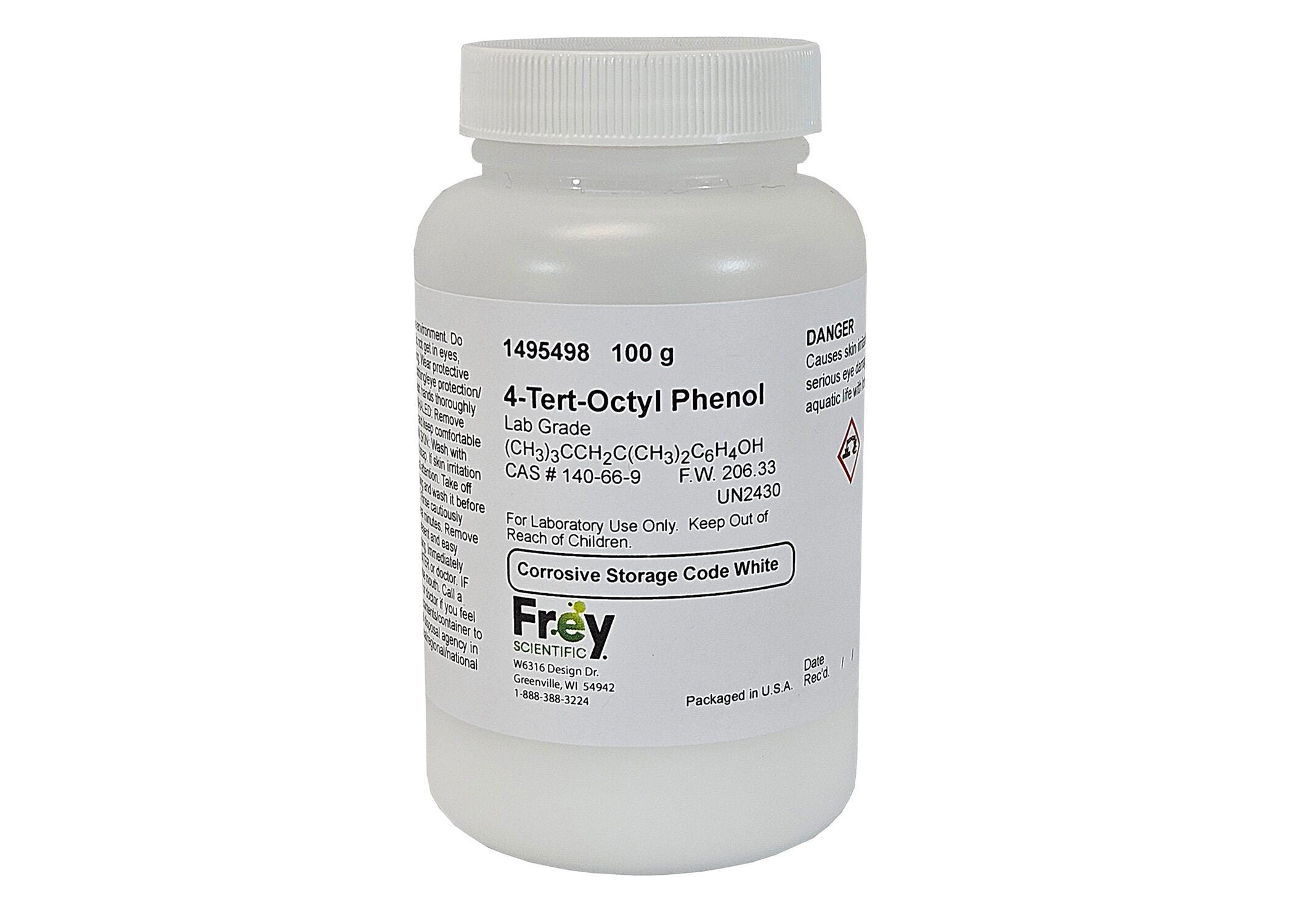 Image for Frey Scientific 4-TERT-Octylphenol, White, Powder/Flakes, Lab Grade, 100 Grams from School Specialty