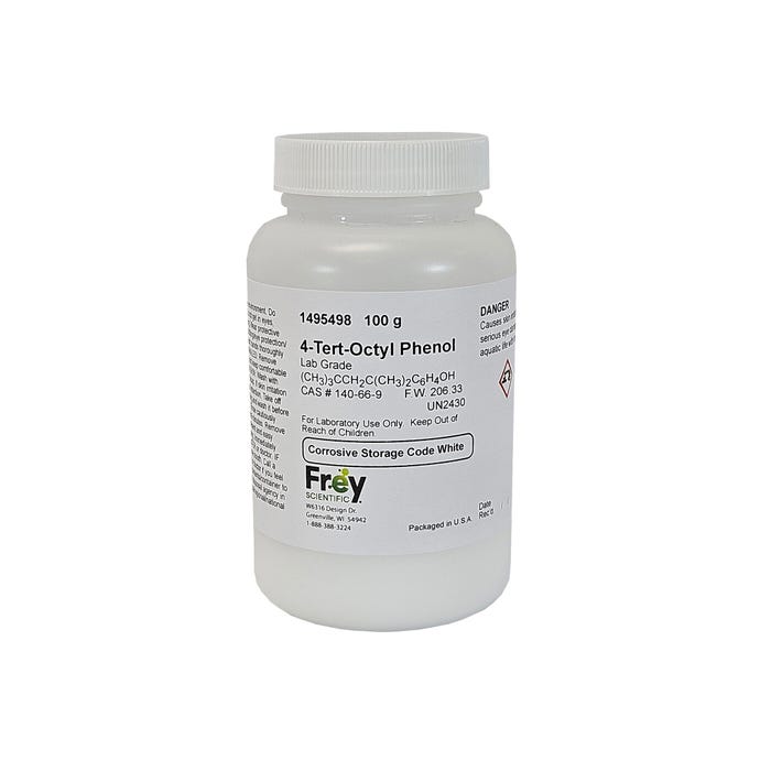 Frey Scientific 4-TERT-Octylphenol, White, Powder/Flakes, Lab Grade, 100 Grams