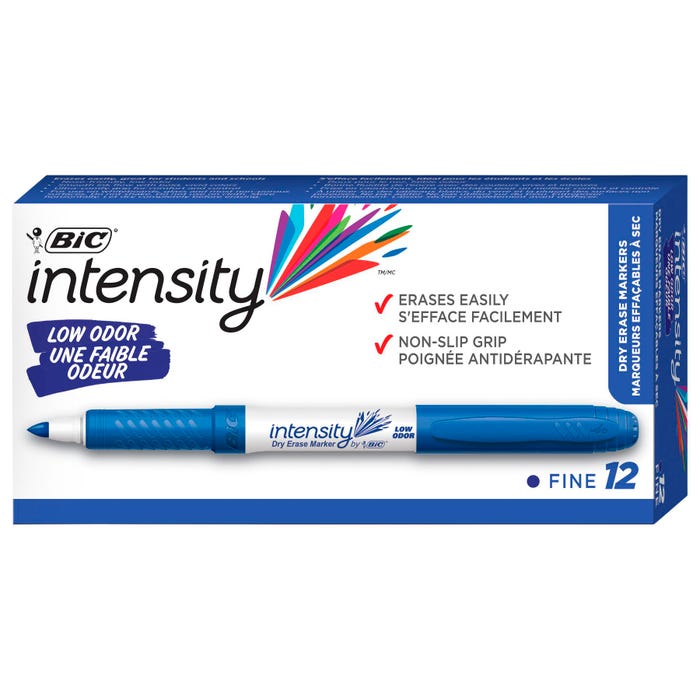 BIC Intensity Low Odor Dry Erase Markers, Fine Tip, Blue, Pack of 12