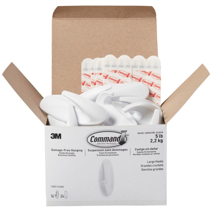 Command Designer Hooks, Large Size, White, Pack of 16