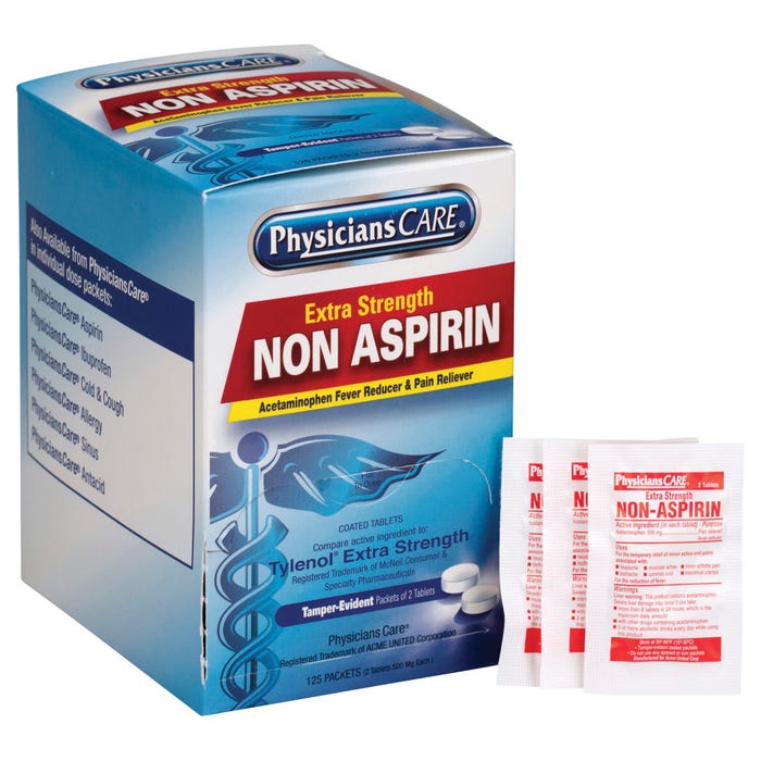 Acme PhysicansCare Non-Aspirin Pain Reliever Refill, Pack of 2, 125 Pack/Box