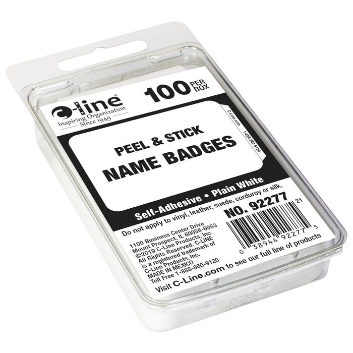 C-Line Blank Adhesive Name Badges, 3-1/2 x 2-1/4 Inches, White, Pack of 100