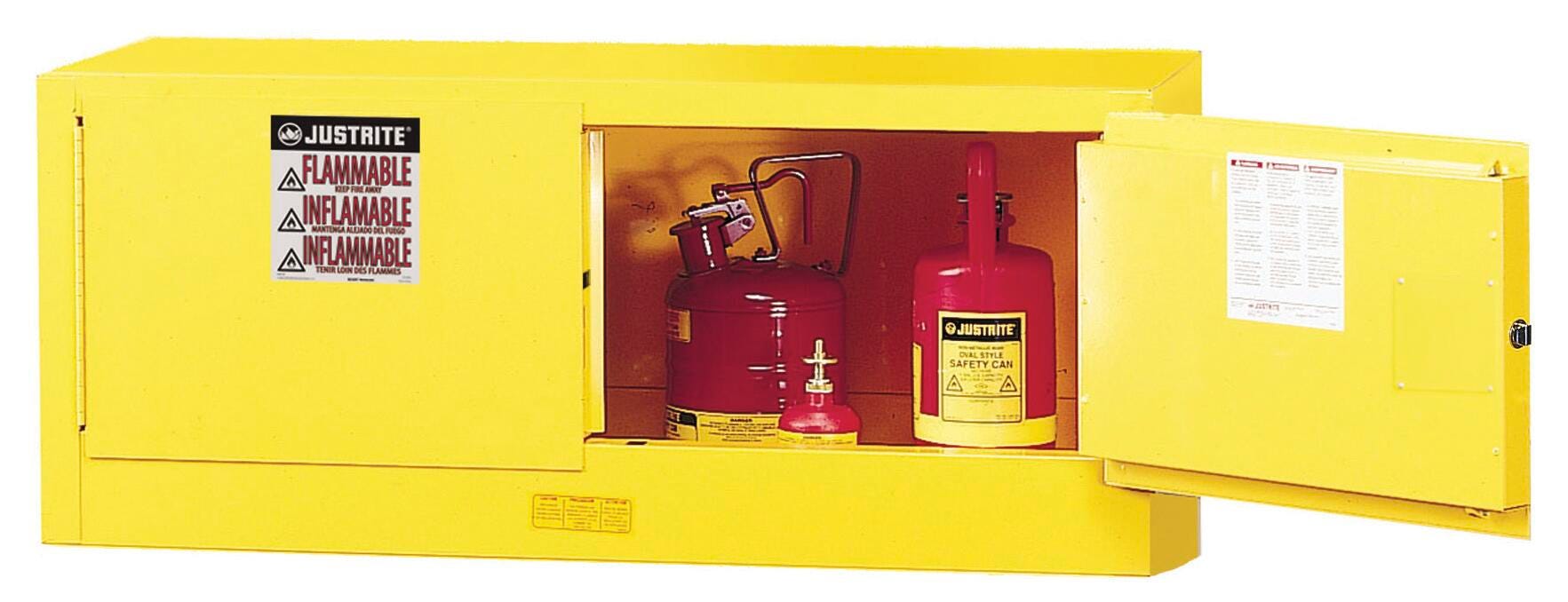 Justrite Sure-Grip EX Piggyback Flammables Storage Cabinet, 43 x 18 x 18 Inches, 12 Gallon, Yellow 594993