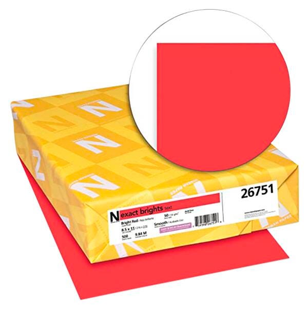 Exact Color Copy Paper, 8-1/2 x 11 Inches, 20 lb, Bright Red, 500 Sheets, Item Number 087298
