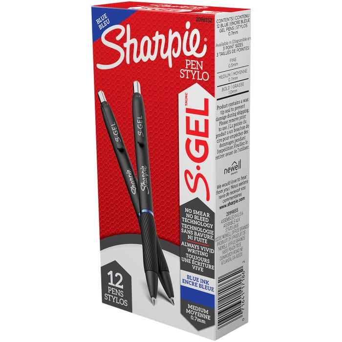 Sharpie S-Gel Pens, Medium Point, 0.7 mm, Blue Ink, Pack of 12