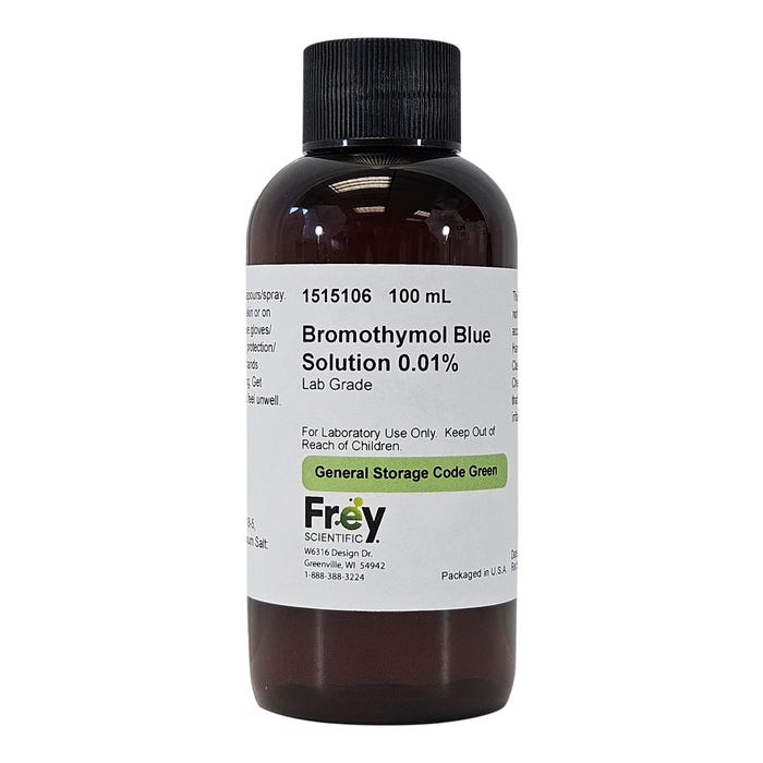Frey Scientific Bromothymol Blue, 0.01% Aqueous Solution, Lab Grade, 100mL