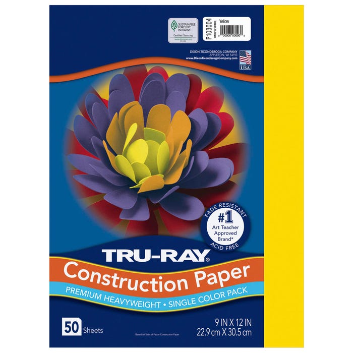 Tru-Ray Sulphite Construction Paper, 9 x 12 Inches, Yellow, 50 Sheets