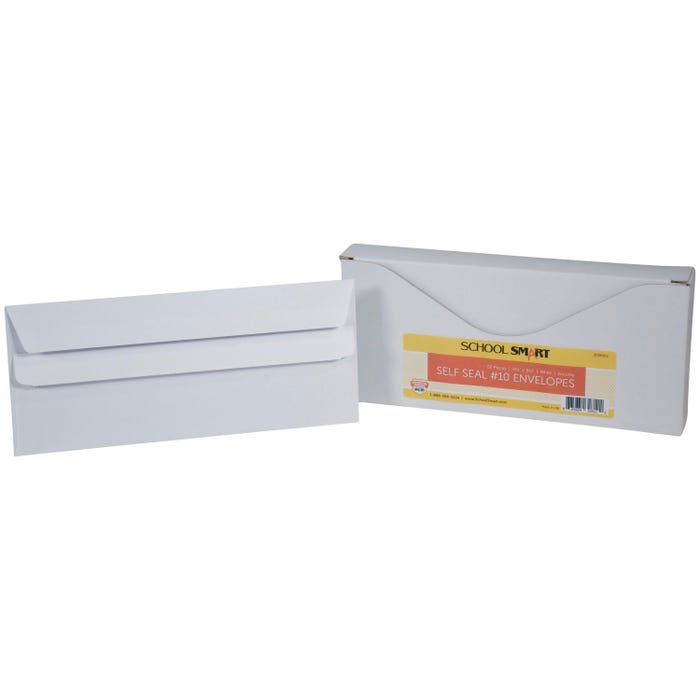 School Smart Self-Seal Envelopes, Number 10, 24 lb, White, Pack of 50