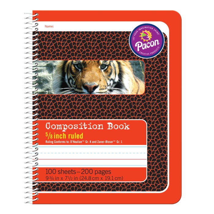 Pacon Composition Book, 9-3/4 x 7-1/2 Inches, 5/8 Inch Ruled, Red