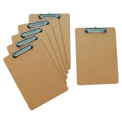 School Smart Masonite Clipboards, 9 x 12-1/2 Inches, Low Profile Clip, Brown, Pack of 6 2133004