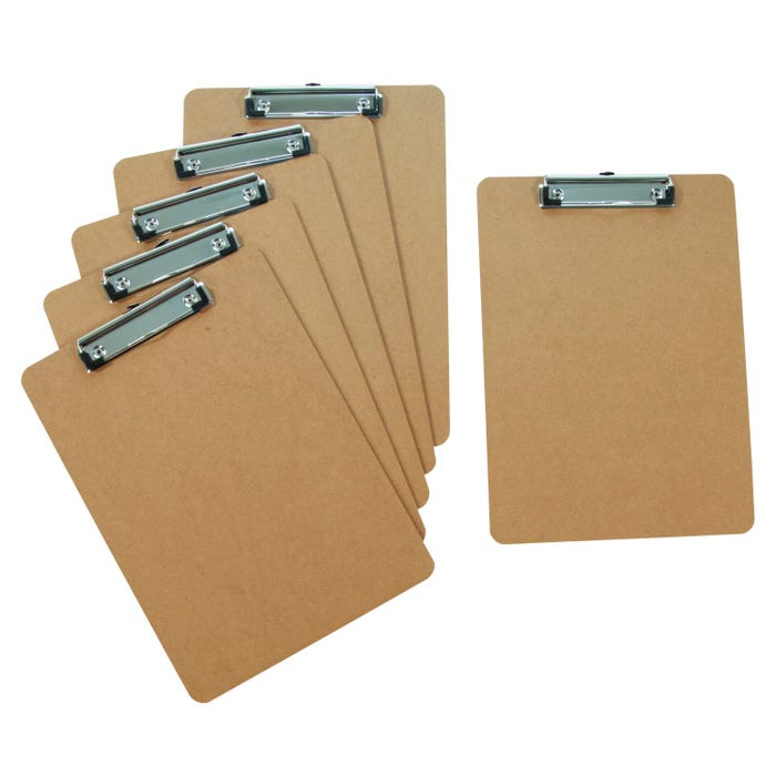School Smart Masonite Clipboards, 9 x 12-1/2 Inches, Low Profile Clip, Brown, Pack of 6
