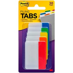 Post-it Filing Tabs, 2 Inches, Flat, Assorted Primary Colors, Pack of 30, Item Number 2099551
