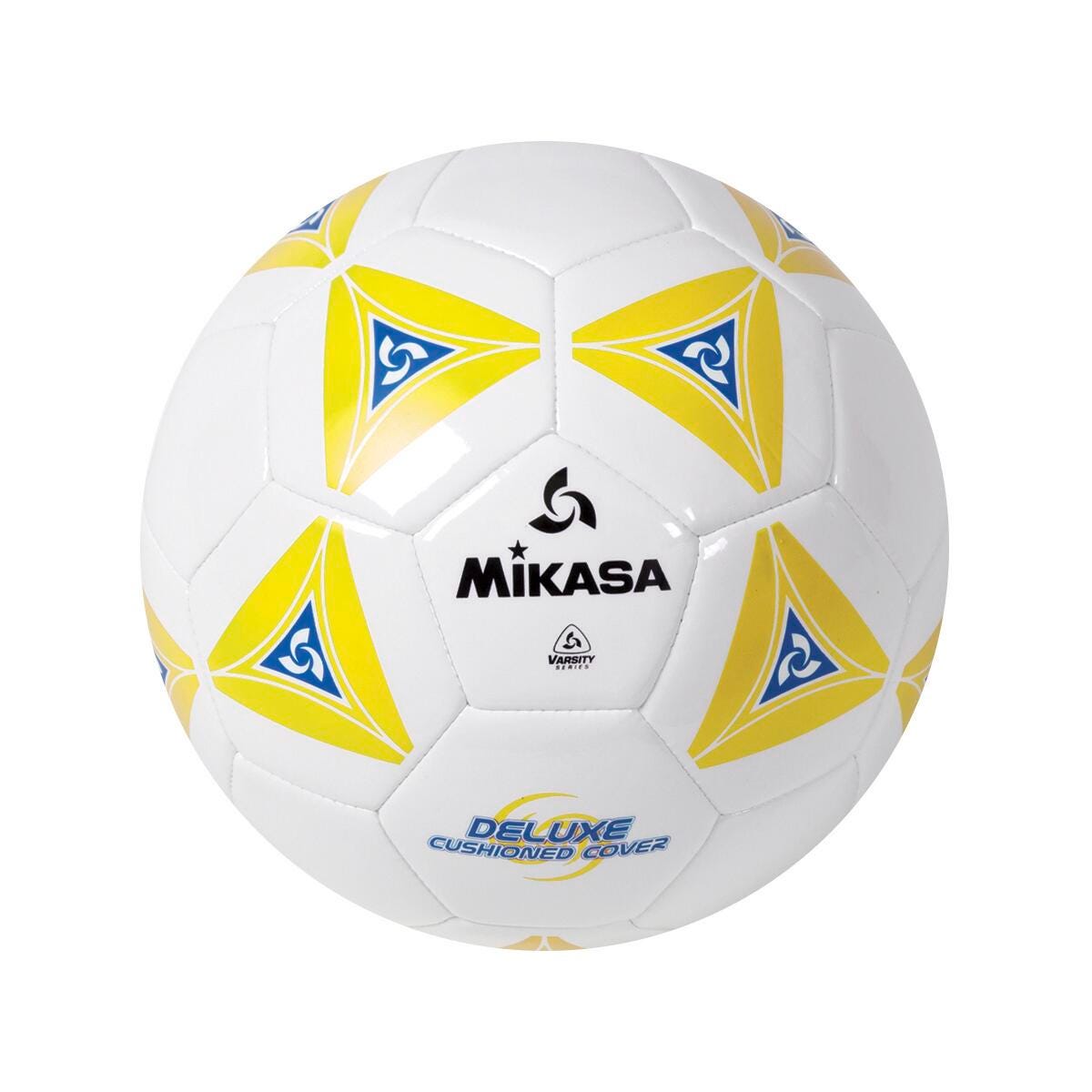 Image for Mikasa Size 4 Deluxe Cushioned Soccer Ball, Ages 8 to 12, 25 Inch Diameter, White/Yellow from School Specialty