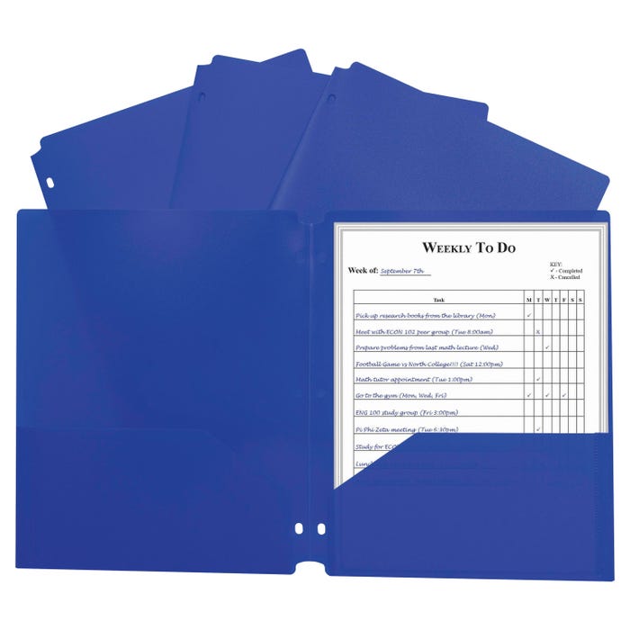 C-Line Heavyweight Two-Pocket Poly Folder, Blue, Pack of 25