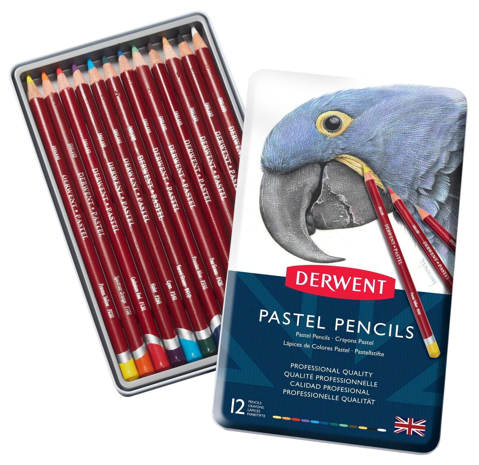 Derwent Pastel Pencils with Tin, Assorted Colors, Set of 36 407199