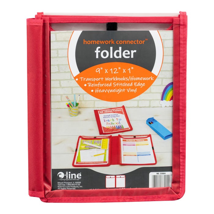 C-Line Homework Connector Folder, 9 x 12 Inches, Red/Clear