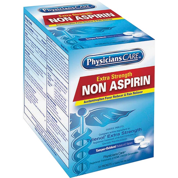 Acme PhysicansCare Extra Strength Non-Aspirin Pain Reliever, 200 mg, Acetaminophen, Pack of 2, 50 Pack/Box