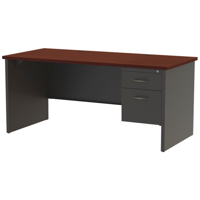 Lorell Mahogany Laminate/Charcoal Modular Desking, Right Pedestal Desk, 66 x 30 Inches, Mahogany/Charcoal