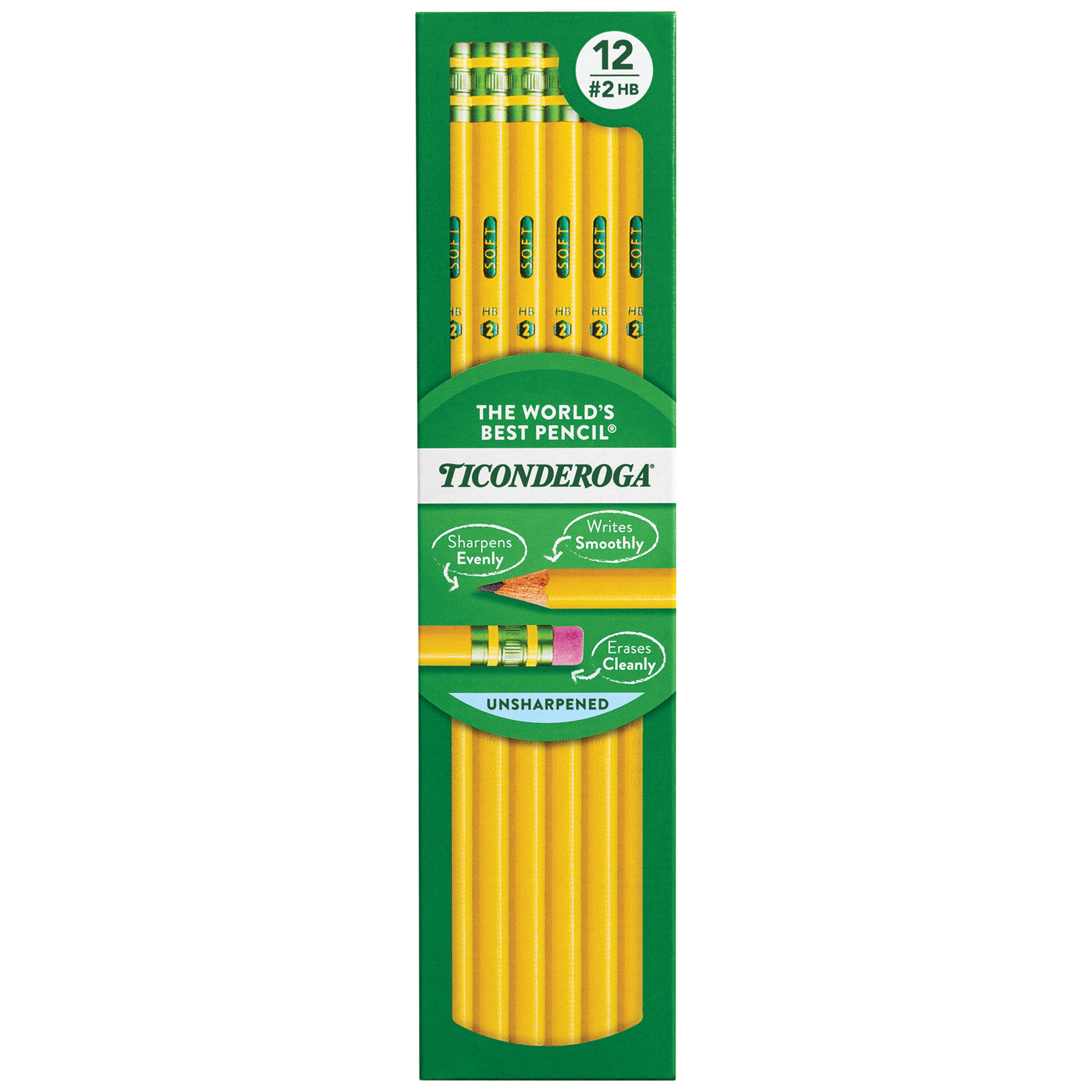 Ticonderoga Classic Wood-Cased Pencils, No 2 HB, Unsharpened, Yellow, Pack of 12 Item Number 017646