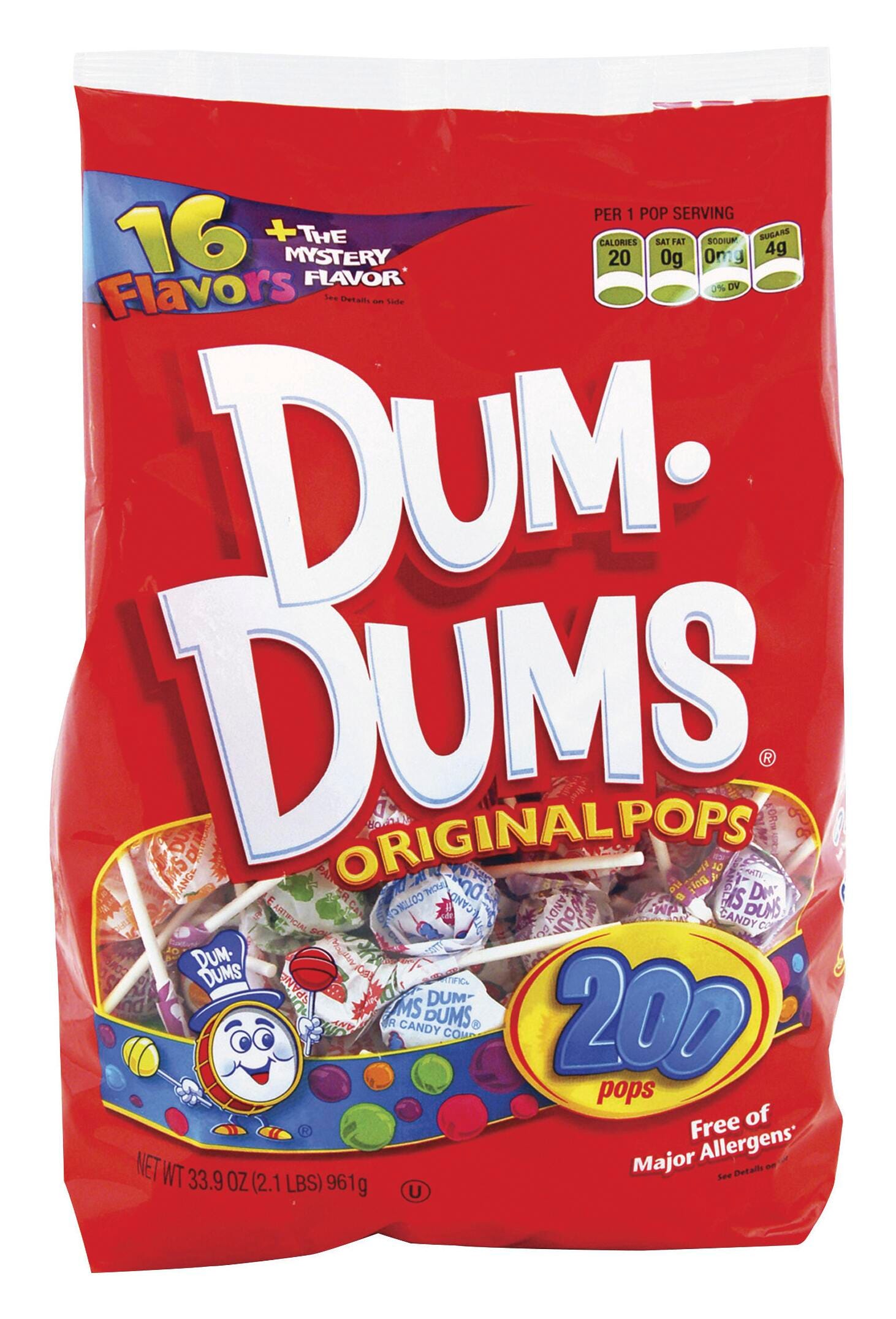 Dum Dums Original Pops Candy, Assorted Colors, Pack of 200, Item Number 1446195