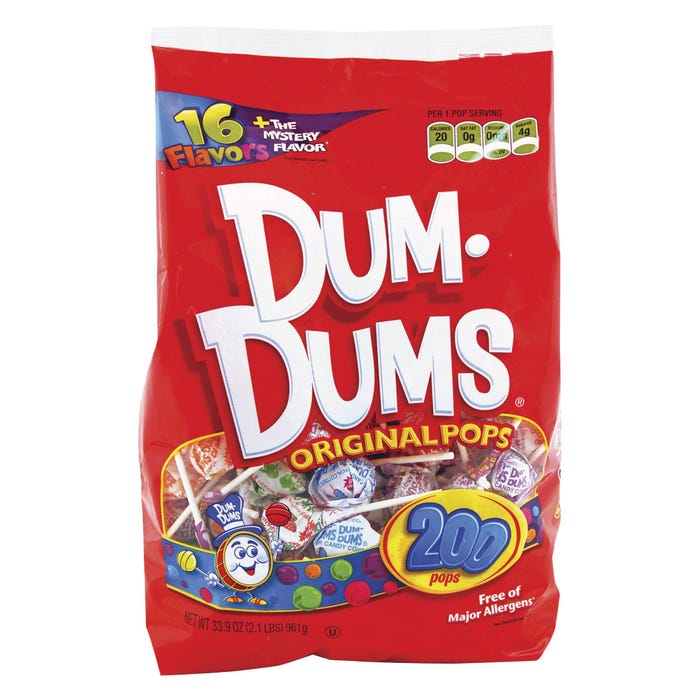 Dum Dums Original Pops Candy, Assorted Colors, Pack of 200