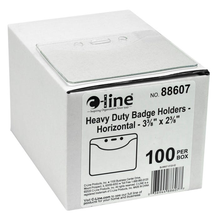 C-Line Heavy Duty Badge Holders, Horizontal, 2-2/5 x 3-2/5 Inches, Pack of 100