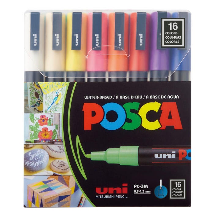 Uni Posca Paint Markers, Fine Tip, Assorted Colors, Set of 16