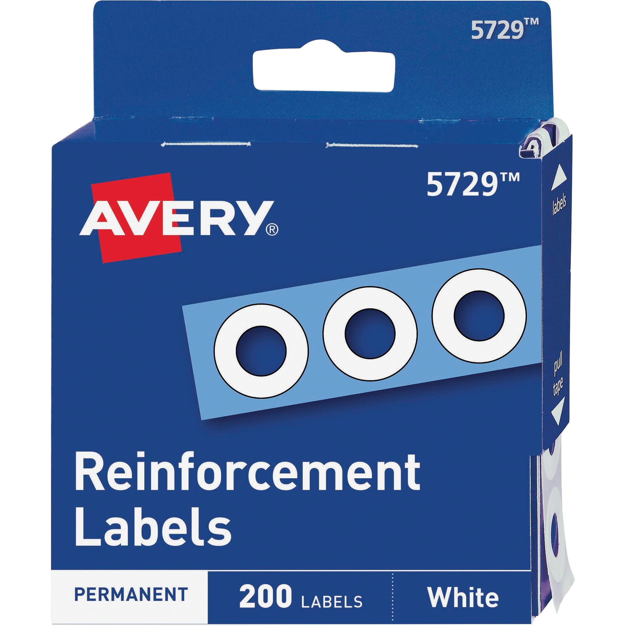 Avery Self-Adhesive Reinforcement Label Ring, 1/4 Inches, White, Pack of 200 1118037