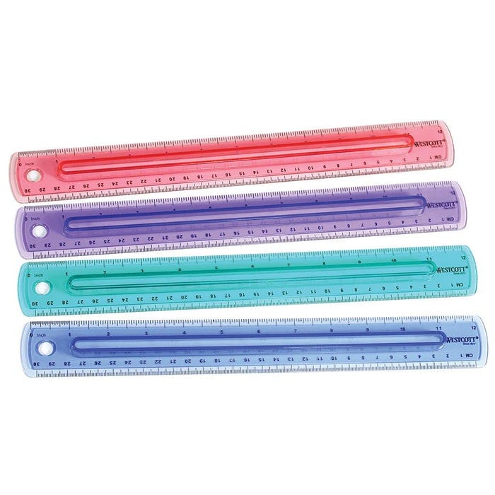 Westcott Finger Grip Ruler, 12 Inches, Assorted Colors