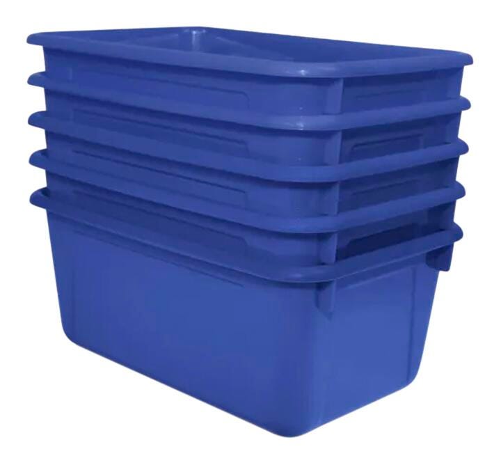 School Smart Storage Bin, 7-7/8 x 12-1/4 x 5-3/8 Inches, Blue, Pack of 5 1594736