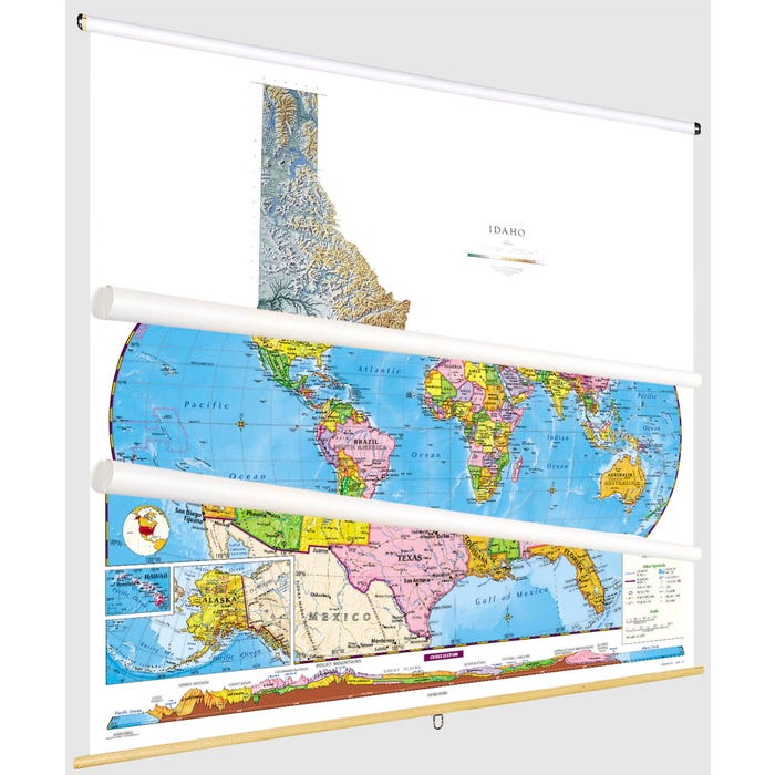 Social Studies IDAHO/U.S./WORLD MAP COMBO, Markable, Erasable, Grades 4-12