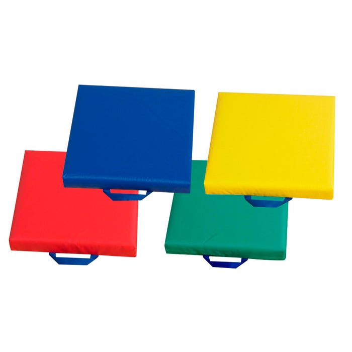 Children's Factory Square Floor Cushion Set, 15 x 15 x 2-1/2 Inches, Vinyl, Assorted Color, Set of 4