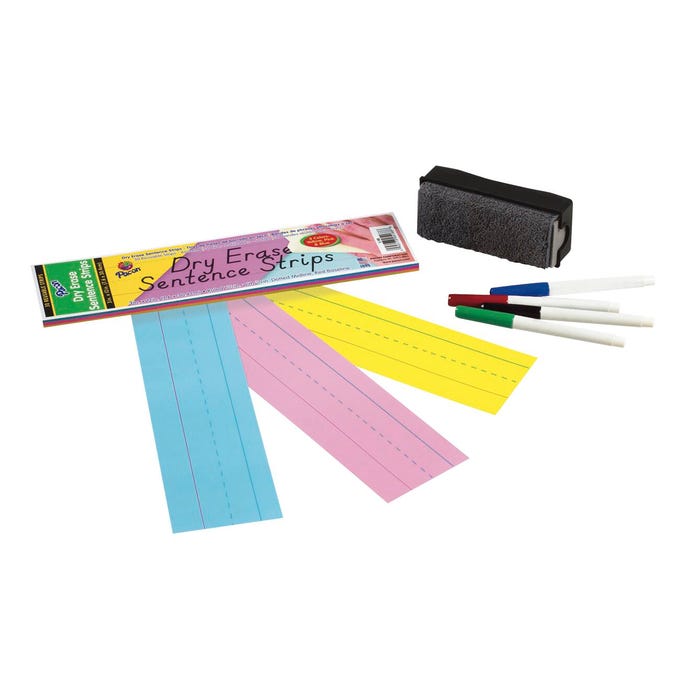 Pacon Dry Erase Sentence Strips, 3 x 12 Inches, Assorted Colors, Pack of 30
