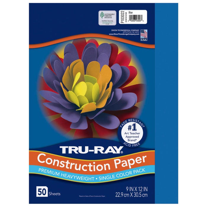Tru-Ray Sulphite Construction Paper, 9 x 12 Inches, Blue, 50 Sheets