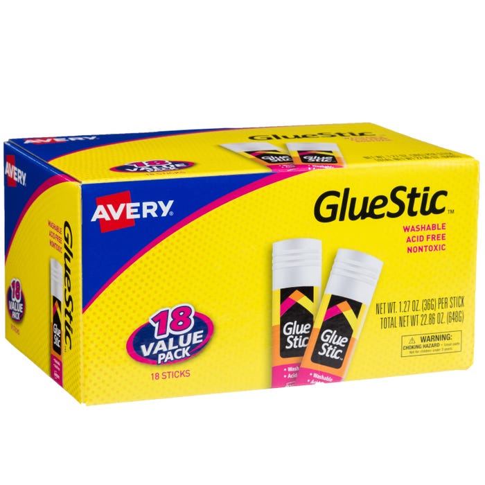 Avery Permanent Glue Stic, 1.27 Ounces, Clear, Pack of 18